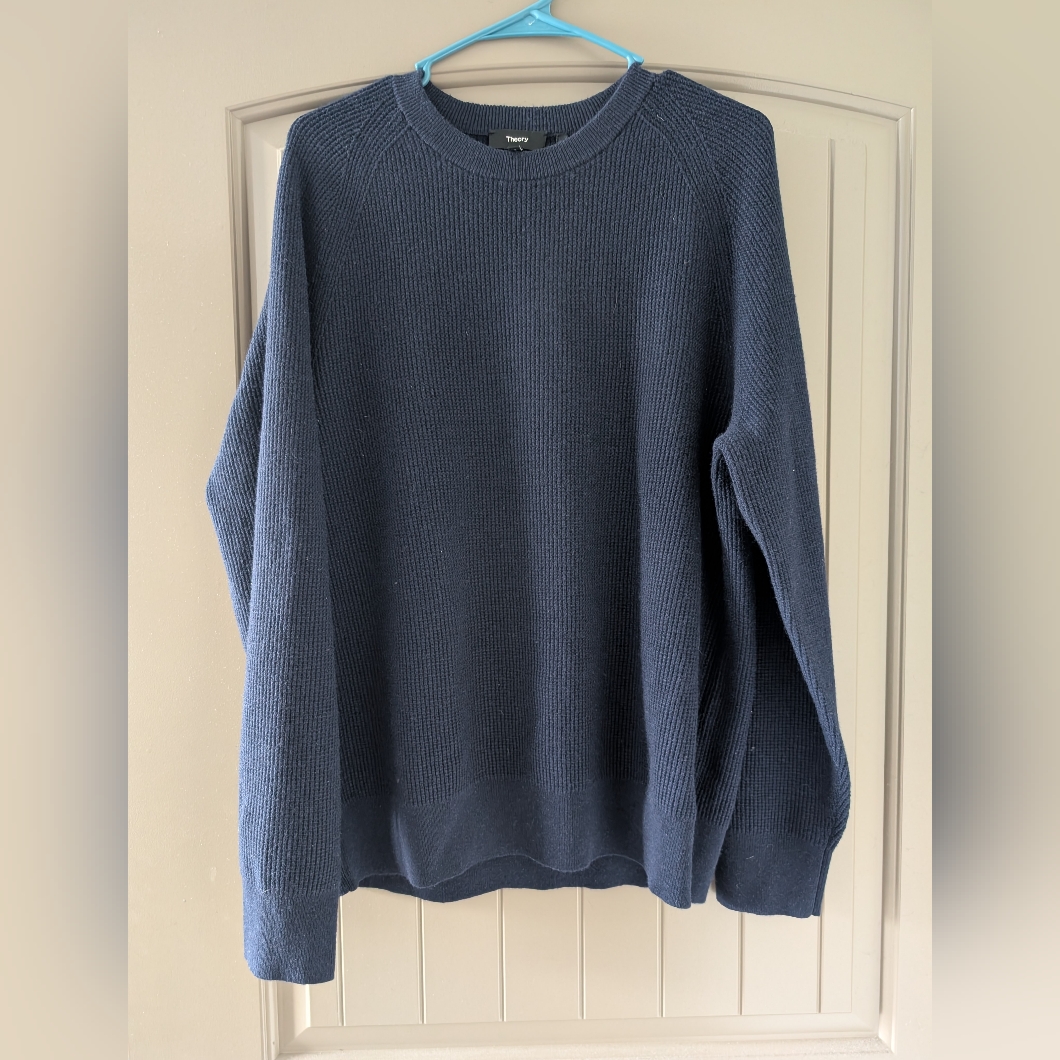 Theory Men's Navy Toby Crew Sweater Light Baltic Blue Size Large L